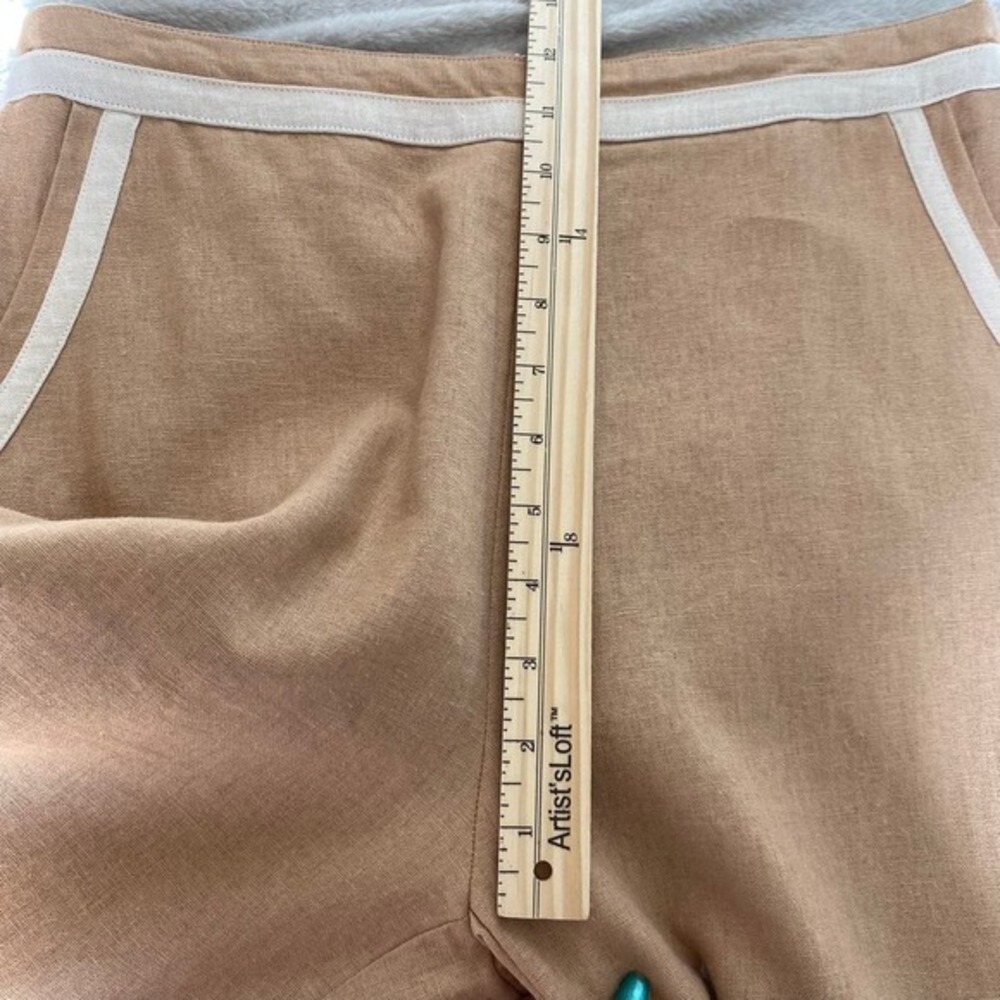 7 For All Mankind Women Wide Leg Linen Blend Trouser Pants Size M Tan Luxury NWT - Picture 8 of 11